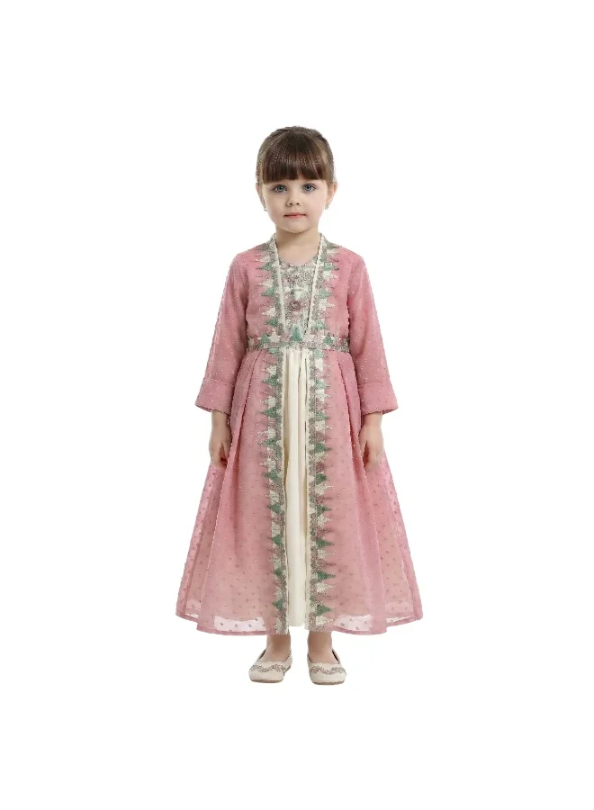 Bidani Yasmin Pink Beige Kaftan Jalabiya